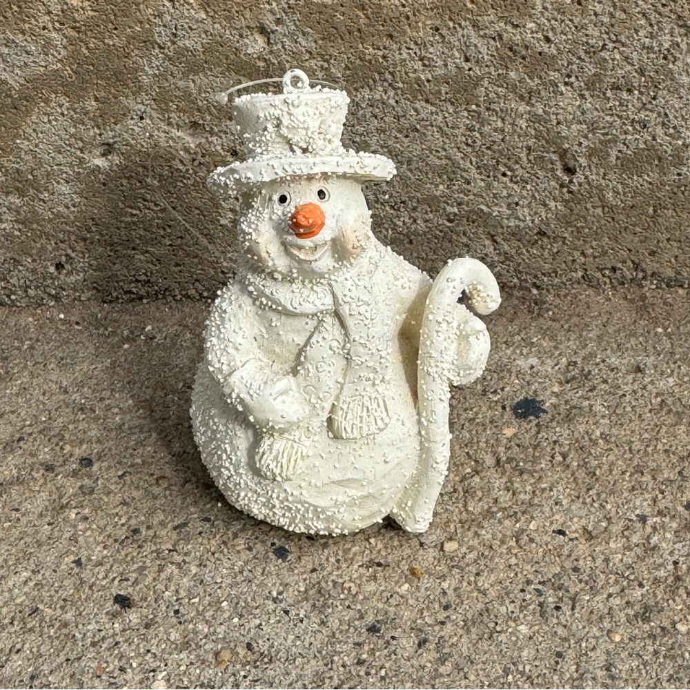 VTG Textured Snowman Ornament White Christmas